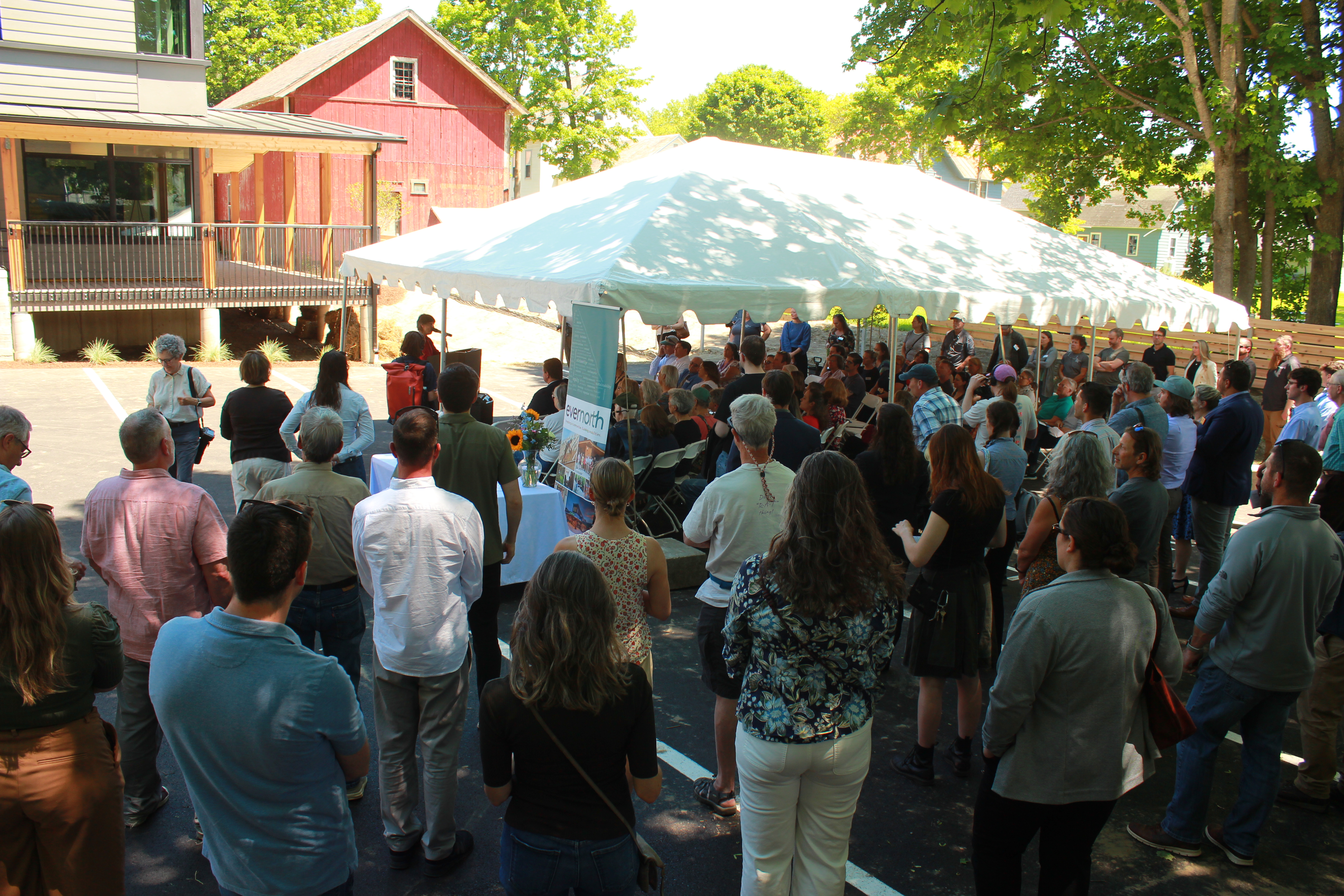 Image of the crowd at the Marsh House opening in Waterbury